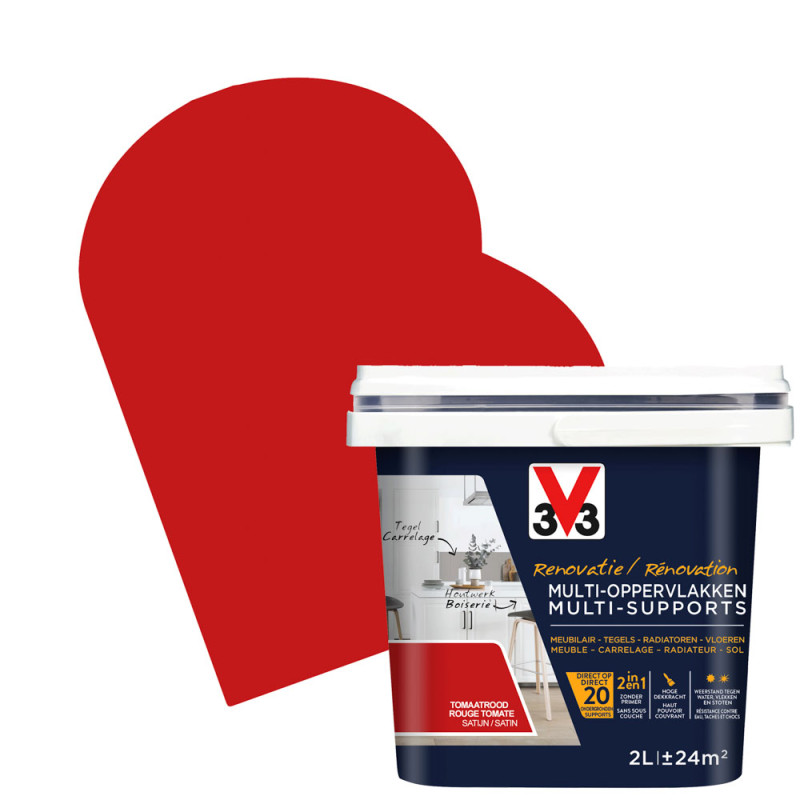 Peinture de rénovation multi-supports rouge tomate 2 L V33