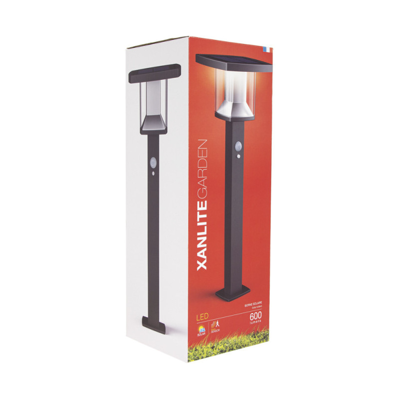 Borne LED solaire avec détecteur de mouvement noire 600 lm XANLITE