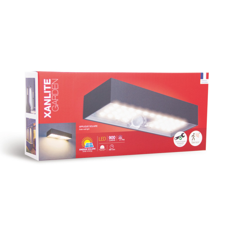 Applique LED solaire avec détecteur de mouvement noire 900 lm XANLITE Applique LED solaire avec détecteur de mouvement noire 900 lm XANLITE