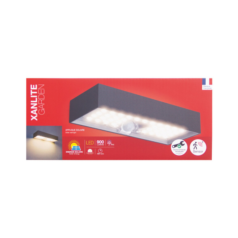 Applique LED solaire avec détecteur de mouvement noire 900 lm XANLITE Applique LED solaire avec détecteur de mouvement noire 900 lm XANLITE