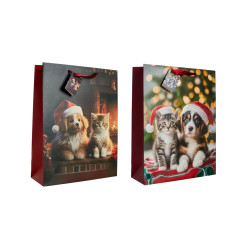 Sac cadeau chat en chien en papier 10 x 18 x 23 cm
