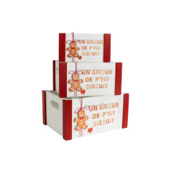 Set de caisses de rangement en bois Un amour de p’tit biscuit 3 pièces
