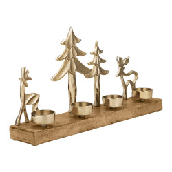 Porte-bougie Baliguian en bois avec 4 bougeoirs dorés 38 x 7