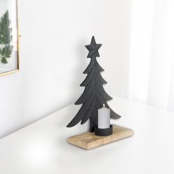 Bougeoir sapin Baliguian en bois noir 15 x 8 x 23 cm EGLO