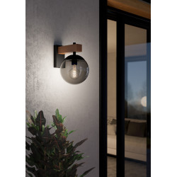 Applique extérieure Bufalata noire et bois E27 40 W