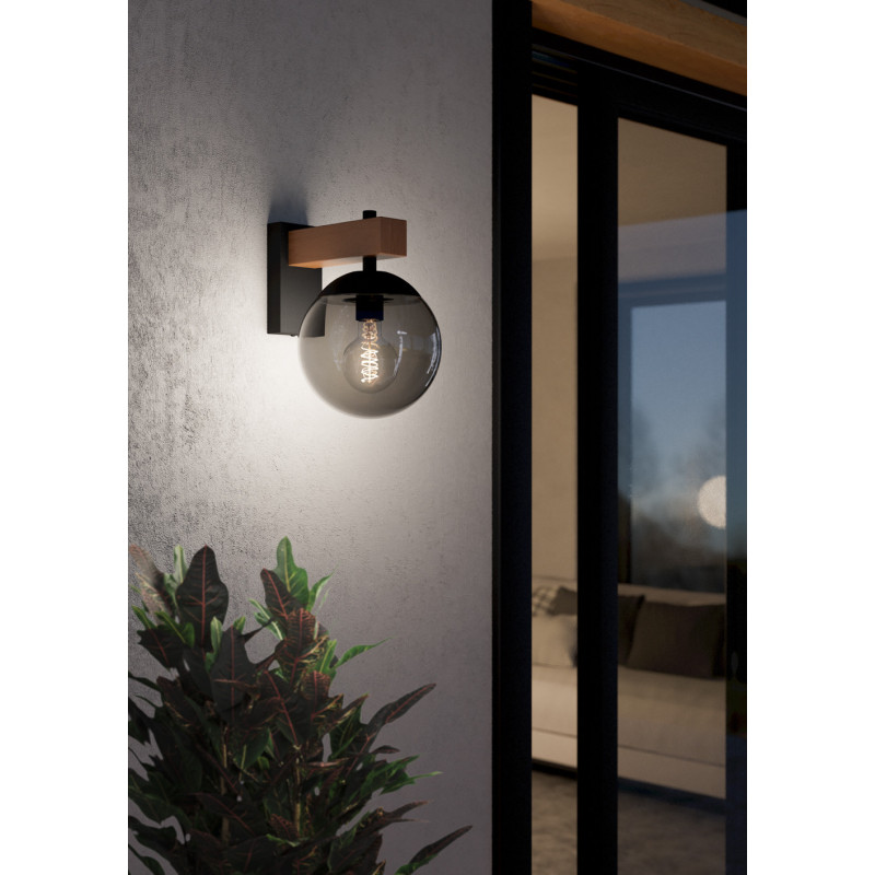 Applique extérieure Bufalata noire et bois E27 40 W