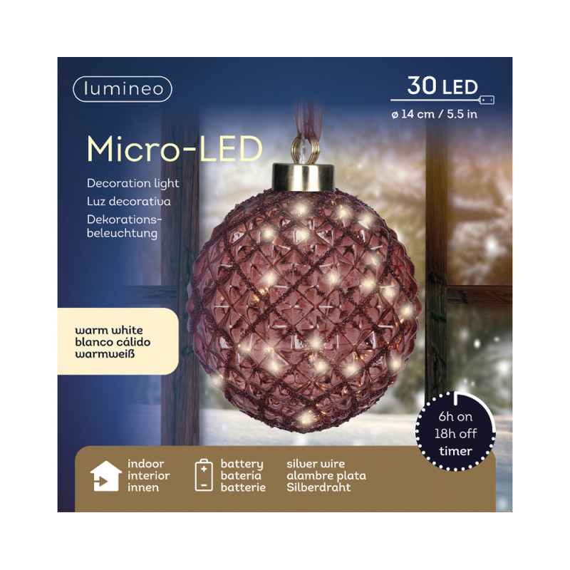 Boule de Noël en verre LED marron Ø 14 cm LUMINEO