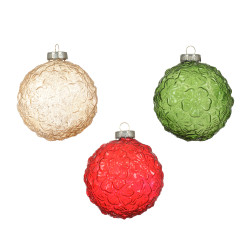 Boule de Noël en verre fleurs transparente Ø 8 cm DECORIS