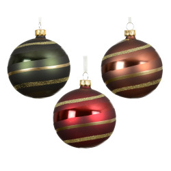 Boule de Noël en verre lignée et pailletée Ø 8 cm DECORIS