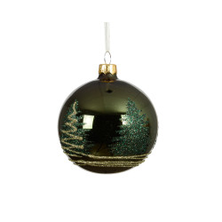 Boule de Noël en verre sapins vert pin Ø 8 cm DECORIS