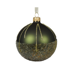 Boule de Noël en verre pailletée vert pin Ø 8 cm DECORIS