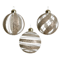 Boule de Noël en verre rayée pailletée Ø 8 cm DECORIS