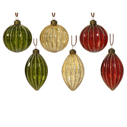 Boule de Noël en verre lignée pailletée Ø 10 cm DECORIS