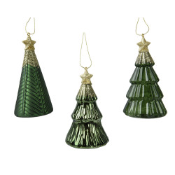 Sapin de Noël en verre à suspendre vert pin et doré pailleté 11 cm DECORIS