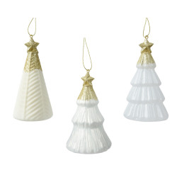 Sapin de Noël en verre à suspendre blanc laine et doré pailleté 11 cm DECORIS