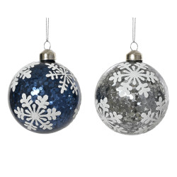 Boule de Noël en verre flocons à sequins Ø 8 cm DECORIS