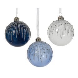 Boule de Noël en verre perles transparente Ø 8 cm DECORIS