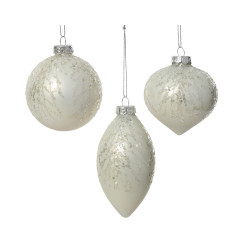 Boule de Noël en verre pailletée blanc laine Ø 8 cm DECORIS