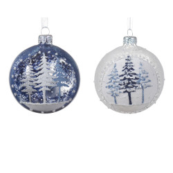 Boule de Noël en verre sapins enneigés translucide Ø 8 cm DECORIS