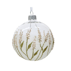 Boule de Noël en verre fleurs blanche Ø 8 cm DECORIS