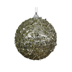 Boule de Noël en mousse perles et sequins vert romarin Ø 10 cm DECORIS
