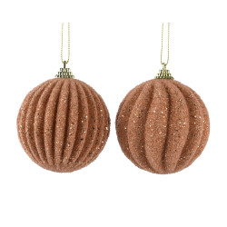 Boule de Noël en mousse perles pailletée cognac Ø 8 cm DECORIS