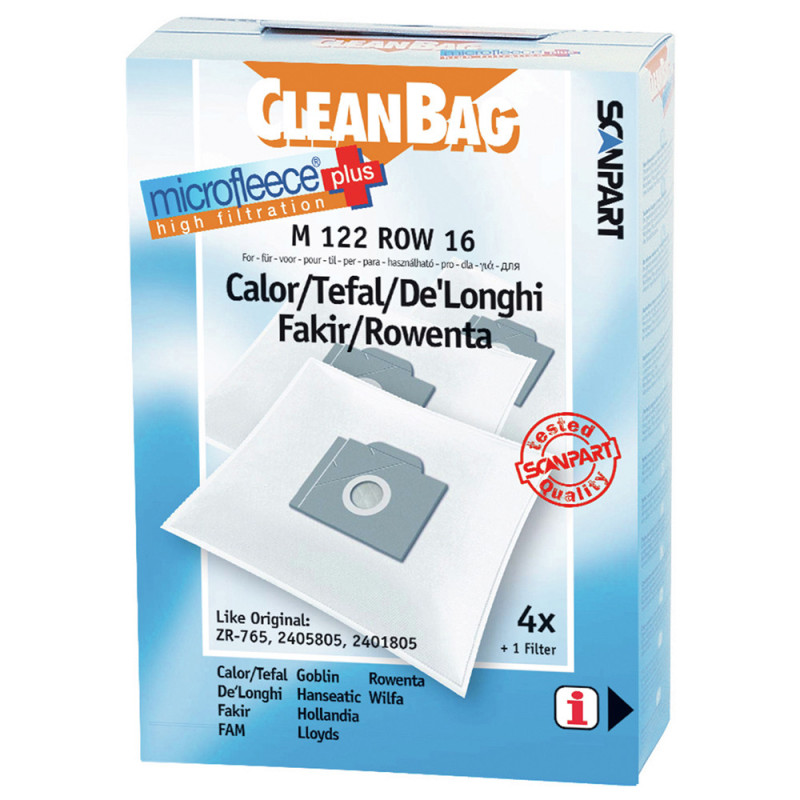 Sac d'aspirateur Calor/Tefal/Rowenta M122ROW16 4 pièces | CLEAN BAG