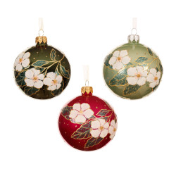 Boule de Noël en verre fleurs blanches Ø 8 cm DECORIS