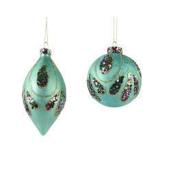 Boule de Noël en verre gouttes pailletées DECORIS