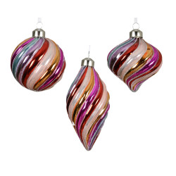 Boule de Noël en verre rayures multicolore DECORIS
