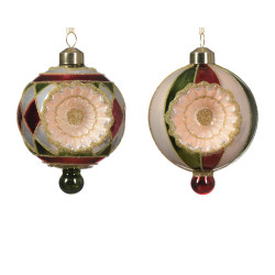 Boule de Noël en verre fleur pailletée 8 x 7