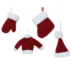 Figurine de Noël en polyester à suspendre rouge et blanc 4 pièces DECORIS