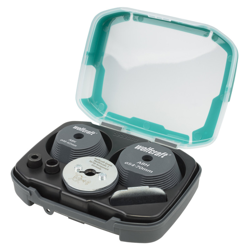 Set de guides de perçage pour scie cloche 3 pièces WOLFCRAFT