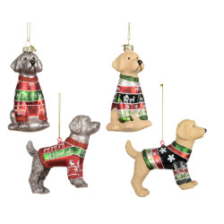 Chien pull de Noël en verre à suspendre DECORIS