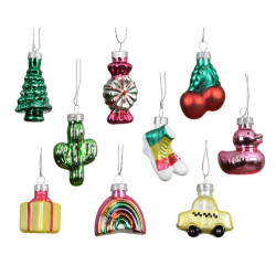 Set de figurines de Noël en verre à suspendre 9 pièces DECORIS
