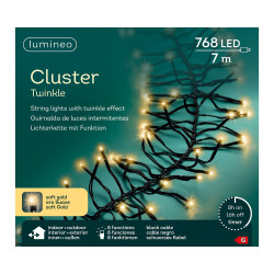 Guirlande grappe intérieure et extérieure 8 fonctions 768 LED blanc doré 7 m