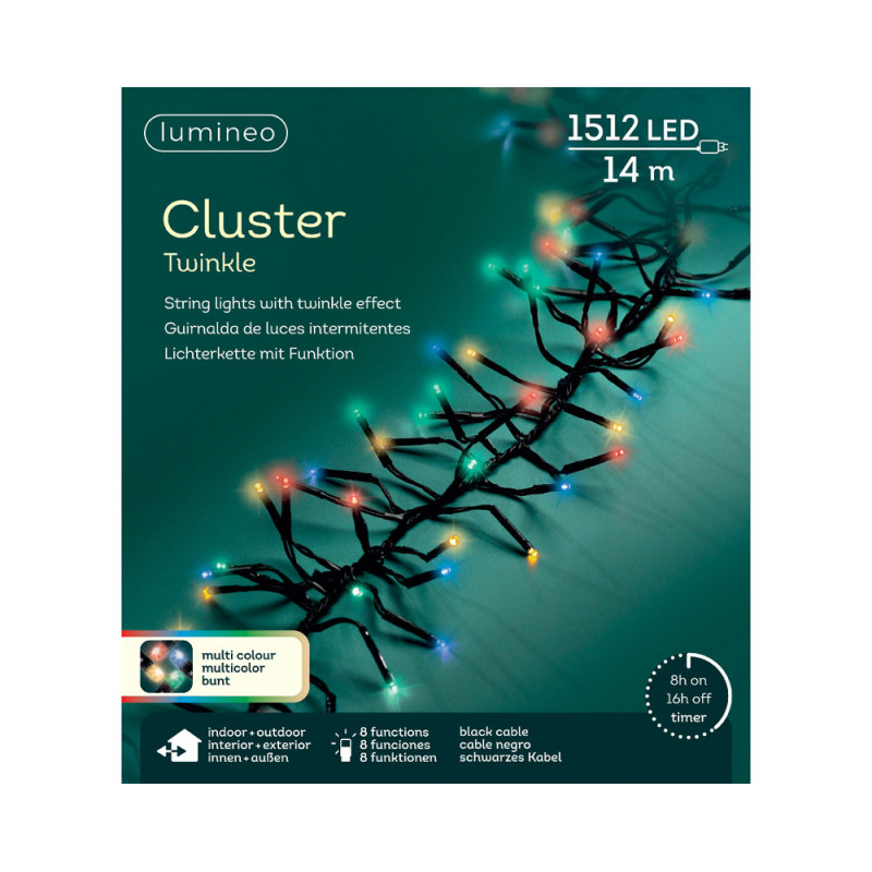 Guirlande grappe intérieure et extérieure 8 fonctions 1512 LED multicouleur 14 m