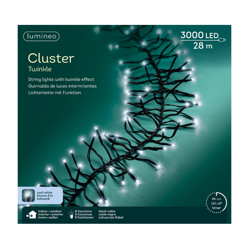 Guirlande grappe intérieure et extérieure 8 fonctions 3000 LED blanc froid 28 m