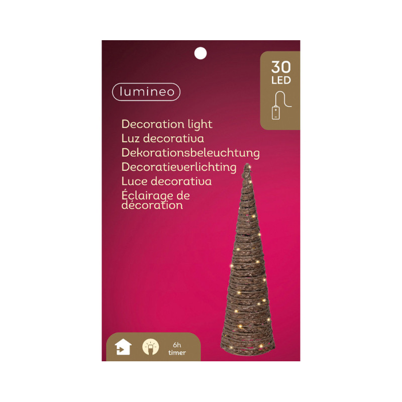 Cône en jute marron micro LED blanc chaud Ø 16 x 60 cm LUMINEO