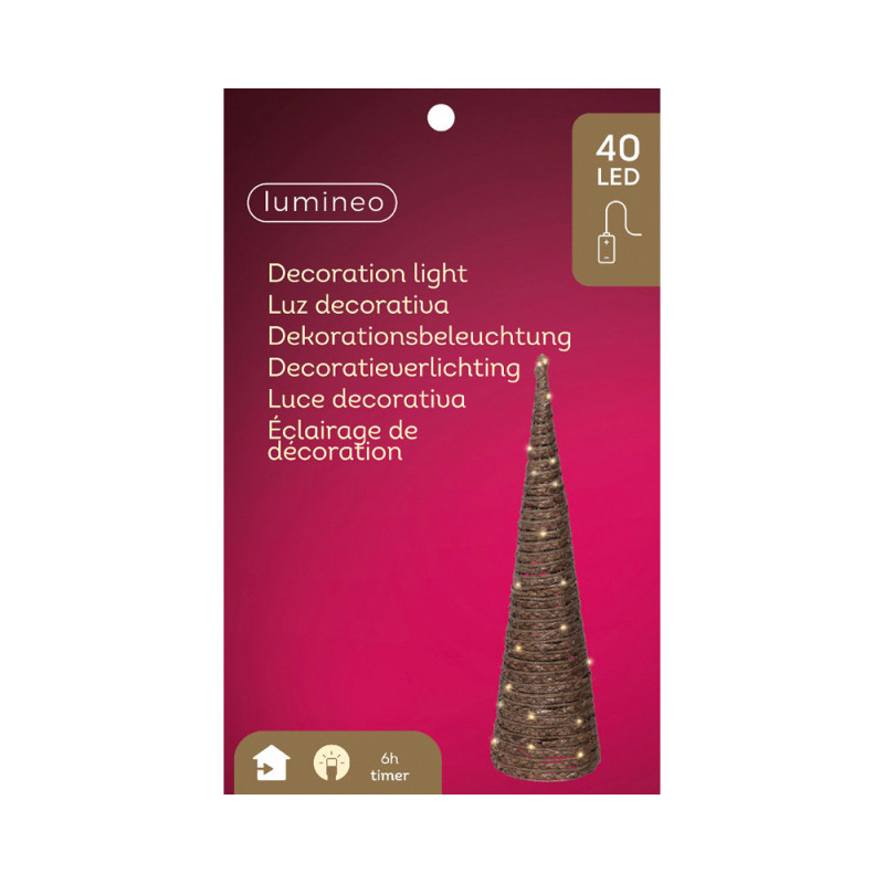 Cône en jute marron micro LED blanc chaud Ø 20 x 80 cm LUMINEO