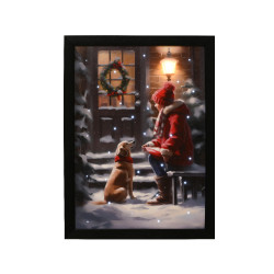 Tableau enfant et chien sous la neige LED 28 x 38 cm LUMINEO