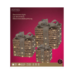 Set de cadeaux jute marron micro LED blanc chaud 3 pièces LUMINEO