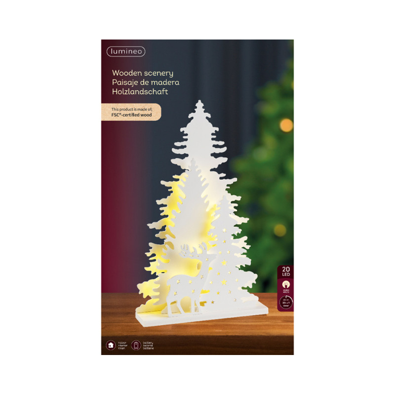 Scène de Noël en bois LED blanc chaud 22 x 5 x 36 cm LUMINEO