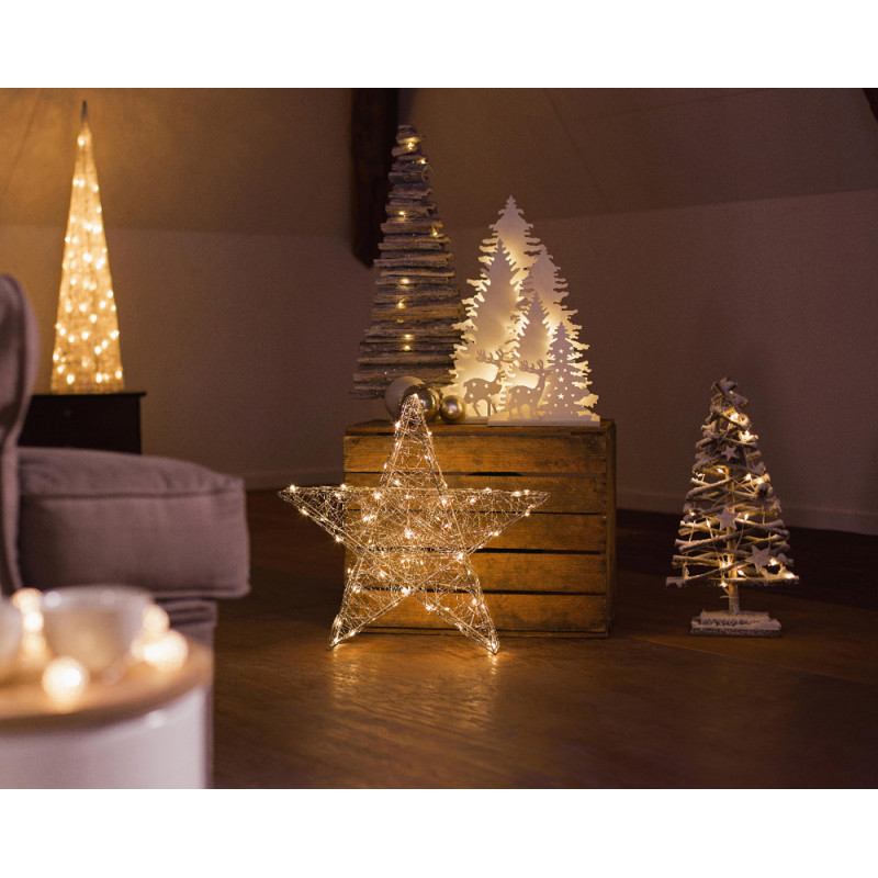 Scène de Noël en bois LED blanc chaud 22 x 5 x 36 cm LUMINEO