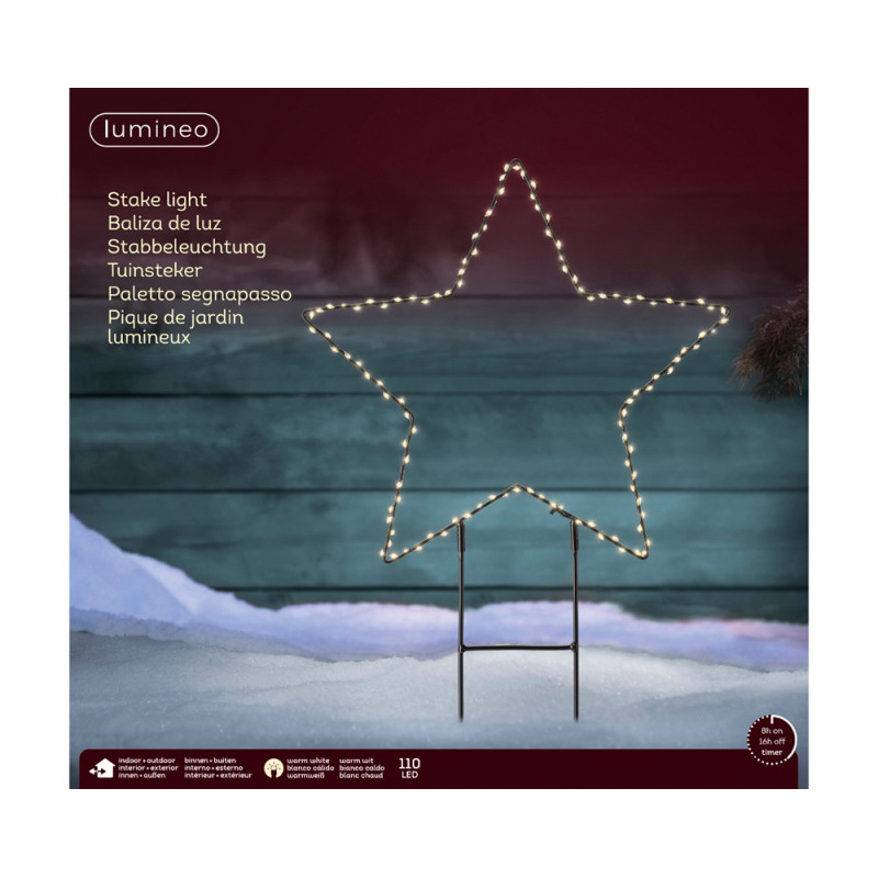 Etoile à piquer en PVC noir LED blanc chaud Ø 38 cm LUMINEO