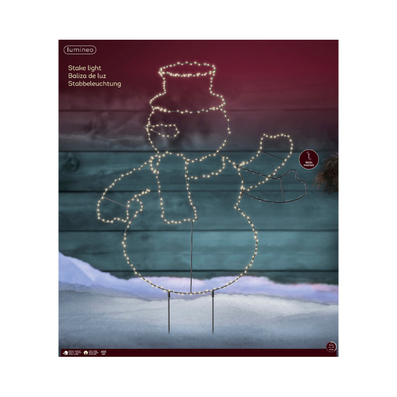 Bonhomme de neige à piquer en PVC noir LED blanc chaud 70 x 77 cm LUMINEO