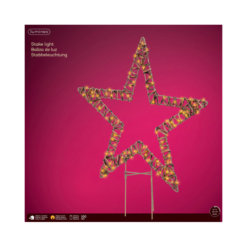 Etoile à piquer en osier marron LED blanc classique 48 x 54 cm LUMINEO