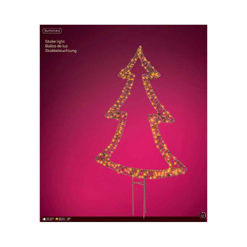 Sapin à piquer en osier marron LED blanc classique 66 x 97 cm LUMINEO