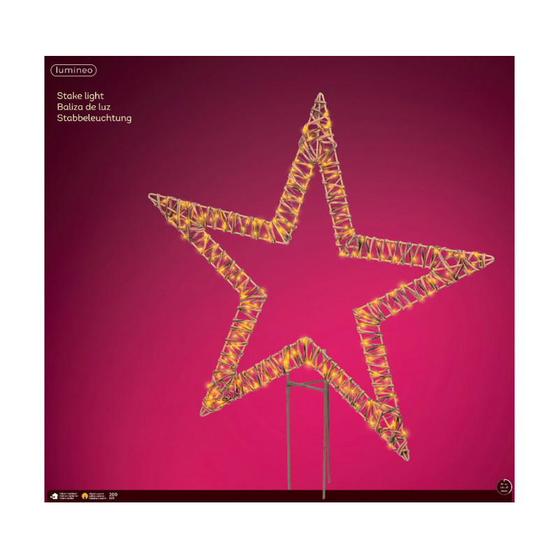 Etoile à piquer en osier marron LED blanc classique 78 x 92 cm LUMINEO
