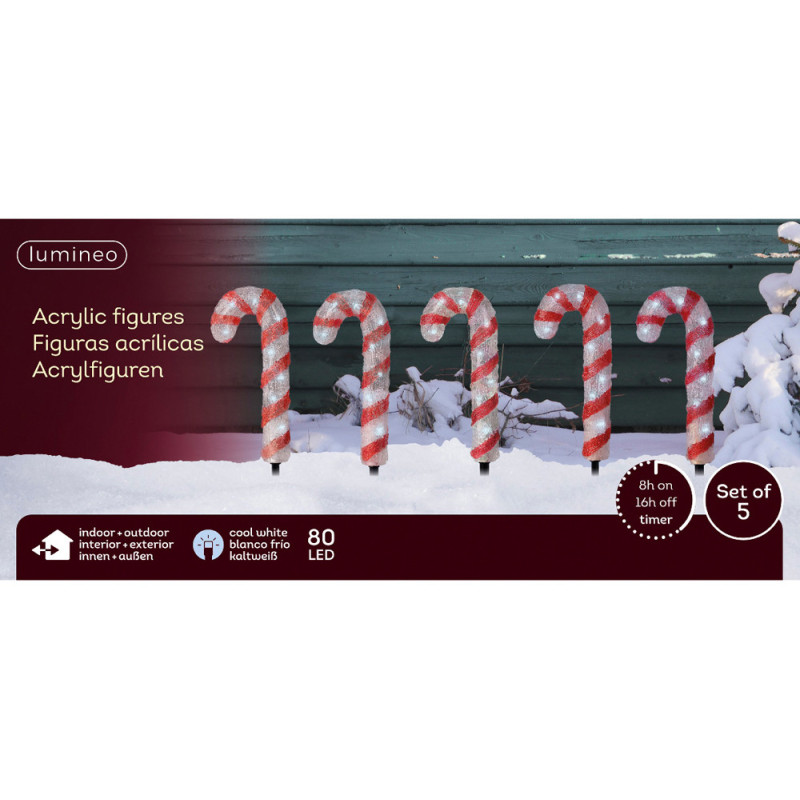 Set de sucre d'orge à piquer en acrylique LED blanc froid 5 pièces LUMINEO